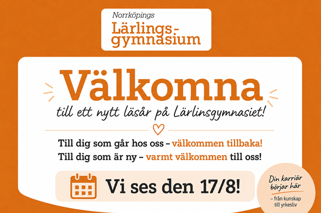 Bild med text som välkomnar elever till ett nytt läsår